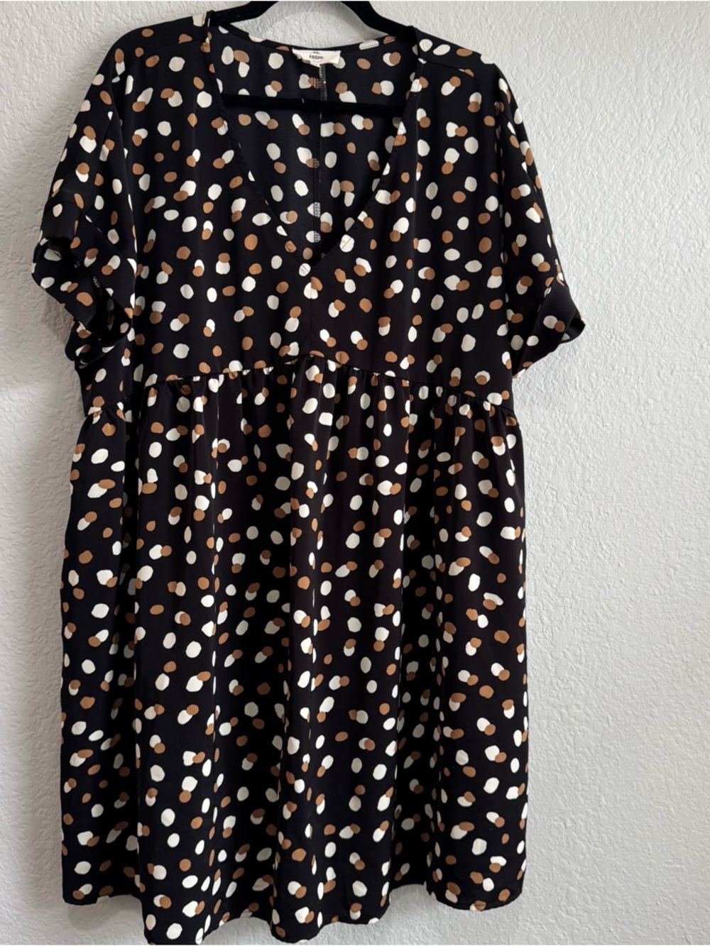 entro Black Dress with White and Brown Polka Dots